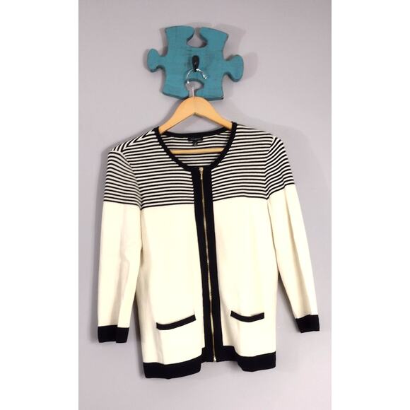 Talbots women's striped zipper front sweater medium cotton rayon - Picture 8 of 13